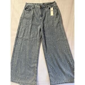 Women’s YOZY Light Wash Pearl Decorated Jeans Sz 28